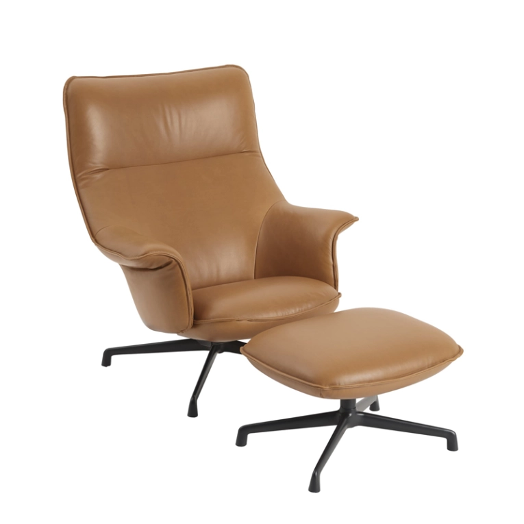 Fauteuil DOZE LOUNGE base pivotante Cuir cognac/ noir MUUTO