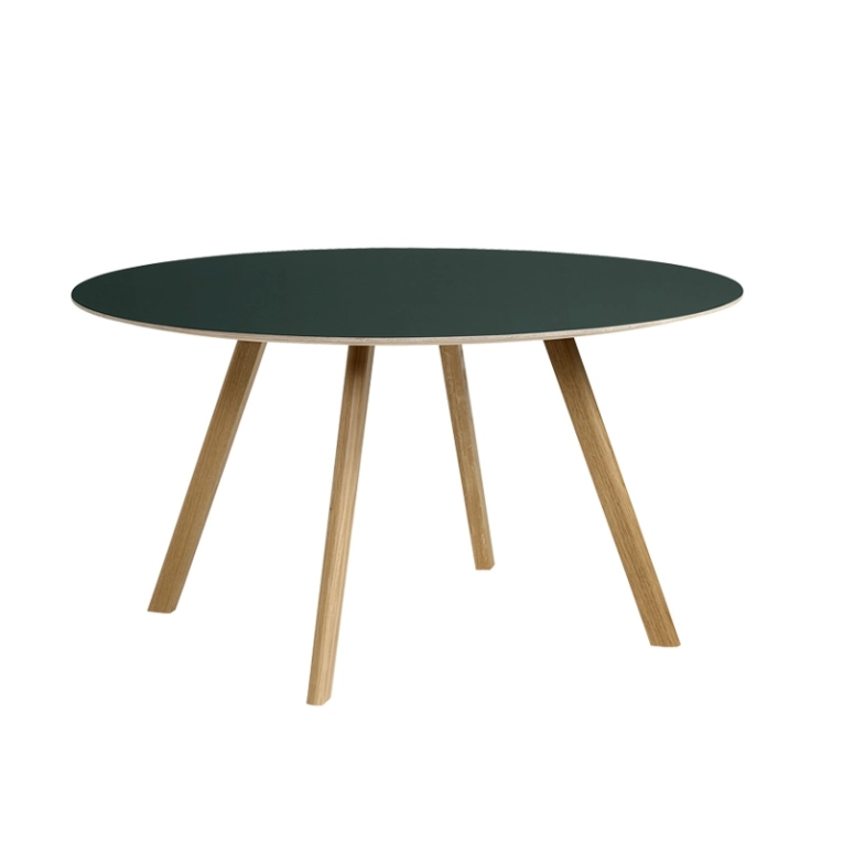 Table COPENHAGUE ROUND TABLE CPH25  Ø140 Lino vert/ chêne vernis à base d'eau HAY