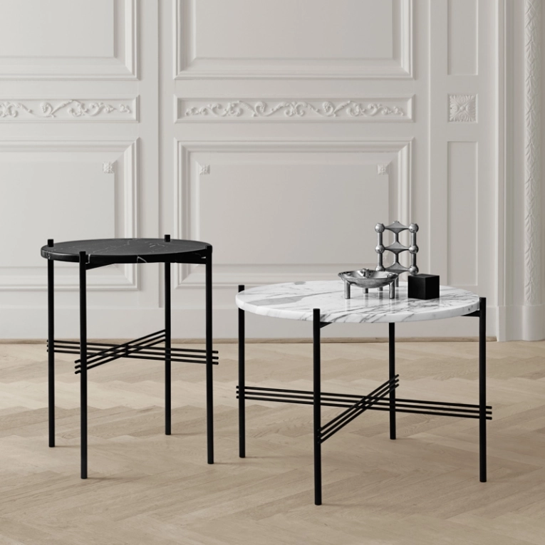 Table d'appoint guéridon TS SIDE Ø 40 Marbre Emperador gris GUBI