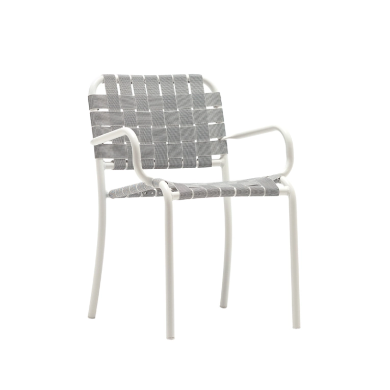 Chaise extérieur Petit fauteuil INOUT 824 Blanc/ sangles grises GERVASONI