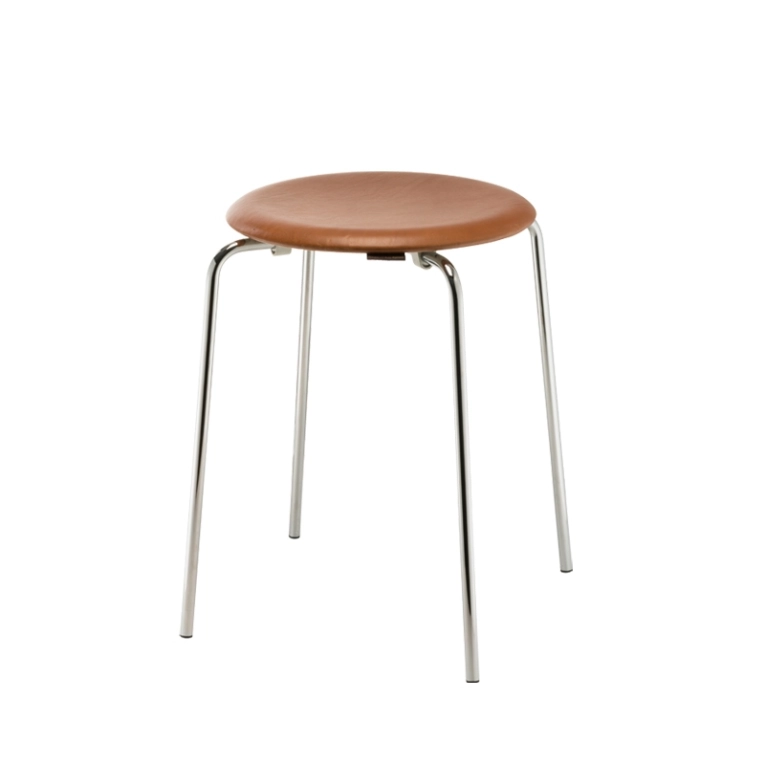 Tabouret DOT assise cuir Marron walnut FRITZ HANSEN