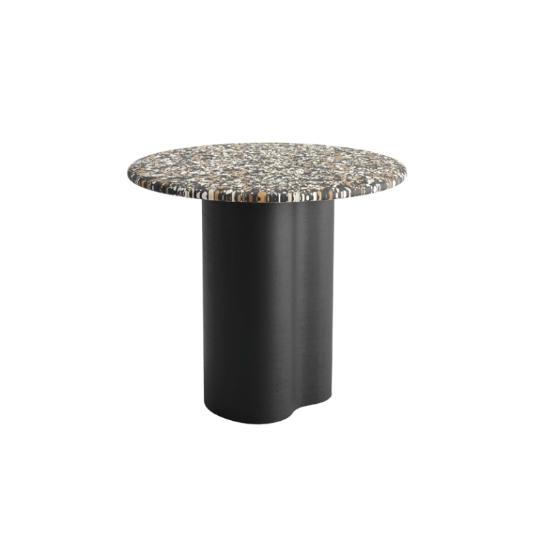 Table d'appoint guéridon GHIA Ø 50 pied central terrazzo Terrazzo foncé/ chêne noir ARPER
