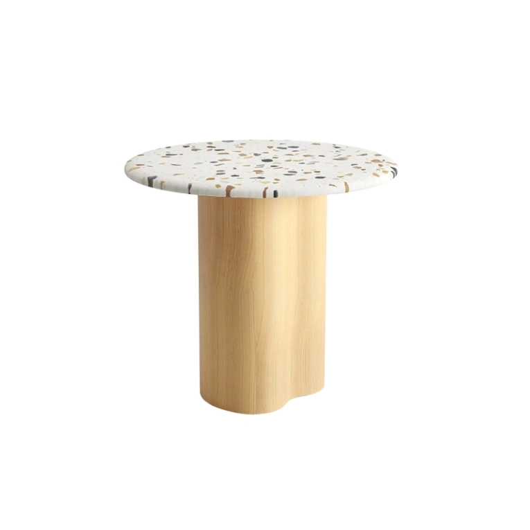 Table d'appoint guéridon GHIA Ø 50 pied central terrazzo Terrazzo clair/ chêne ARPER
