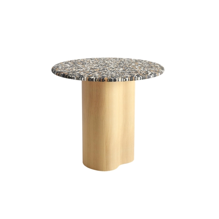 Table d'appoint guéridon GHIA Ø 50 pied central terrazzo Terrazzo foncé/ chêne ARPER