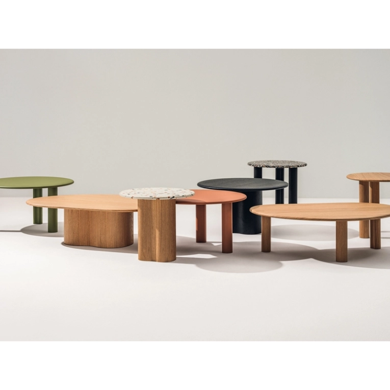 Table d'appoint guéridon GHIA Ø 50 pied central terrazzo Terrazzo clair/ chêne noir ARPER