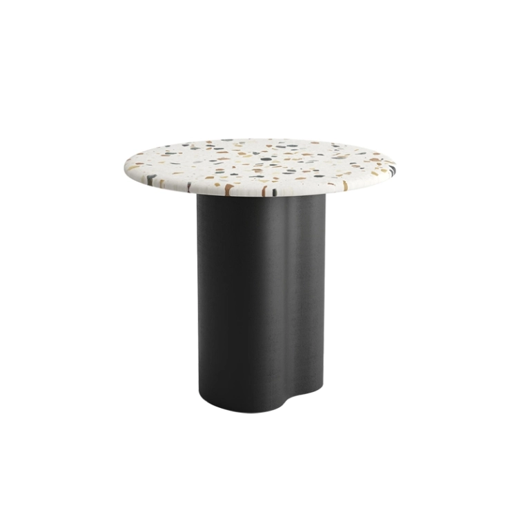 Table d'appoint guéridon GHIA Ø 50 pied central terrazzo Terrazzo clair/ chêne noir ARPER
