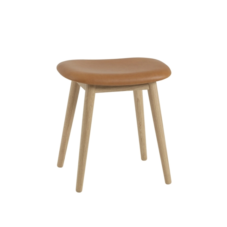 Tabouret FIBER STOOL pieds bois siège cuir Cognac/ chêne MUUTO
