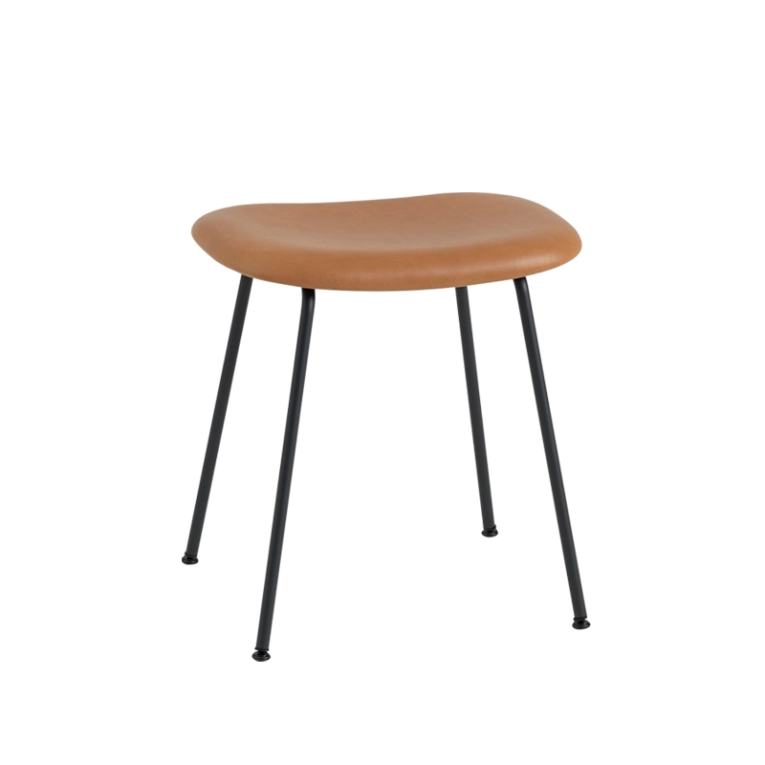 Tabouret FIBER STOOL pieds acier siège cuir Cognac MUUTO