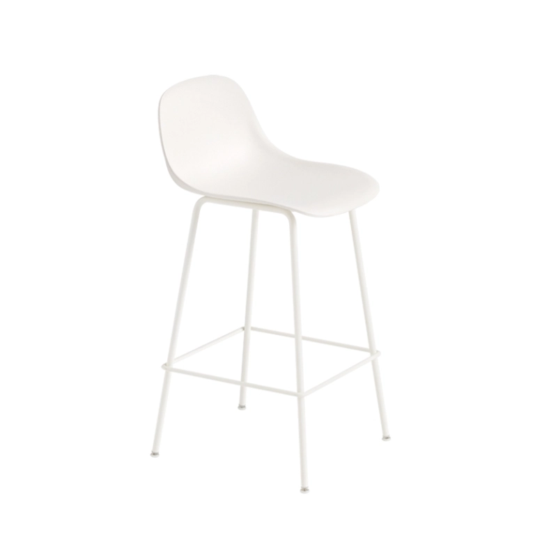Tabouret haut FIBER BAR STOOL Avec dossier pieds acier Blanc MUUTO