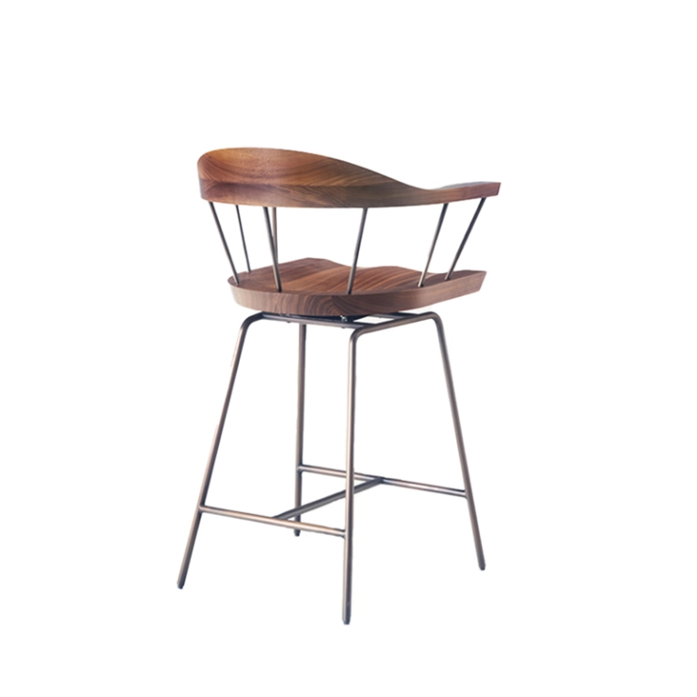 Tabouret haut SPINDLE H 61 Noyer/ bronze BASSAMFELLOWS