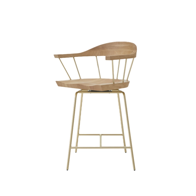 Tabouret haut SPINDLE H 61 Chêne/ laiton satiné BASSAMFELLOWS
