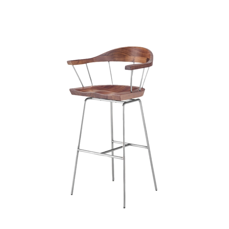 Tabouret haut SPINDLE H 76 Noyer/ nickel satiné BASSAMFELLOWS
