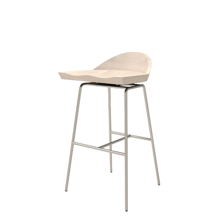 Tabouret haut SPINDLE dossier bas H 76 Frêne blanchi/ nickel satiné  BASSAMFELLOWS