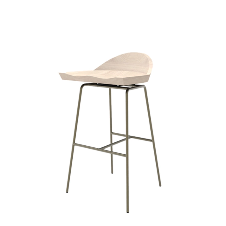 Tabouret haut SPINDLE dossier bas H 76 Frêne blanchi/ bronze BASSAMFELLOWS