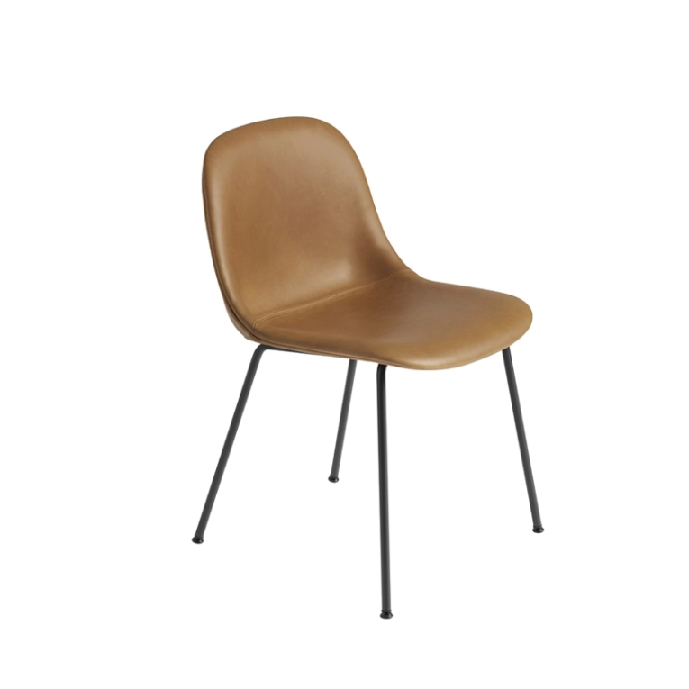 Chaise FIBER CHAIR 4 pieds acier coque cuir Cognac MUUTO