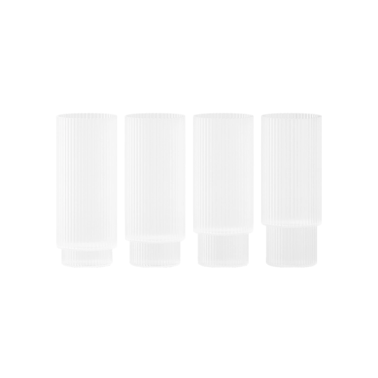 Carafe & verre Set de 4 verres long drink RIPPLE Givré FERM LIVING
