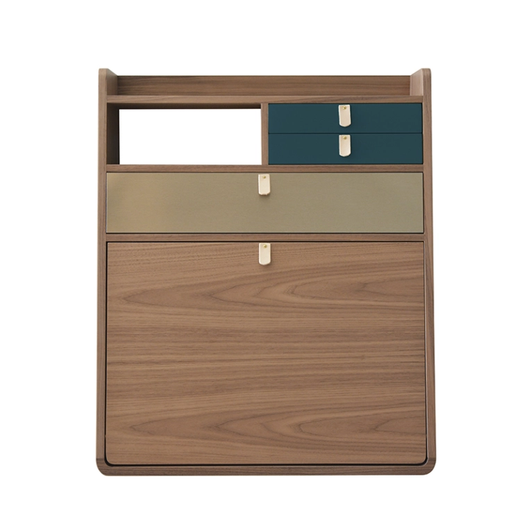 Bureau Secrétaire mural GASTON noyer Bleu pétrole/ laiton brossé HARTO