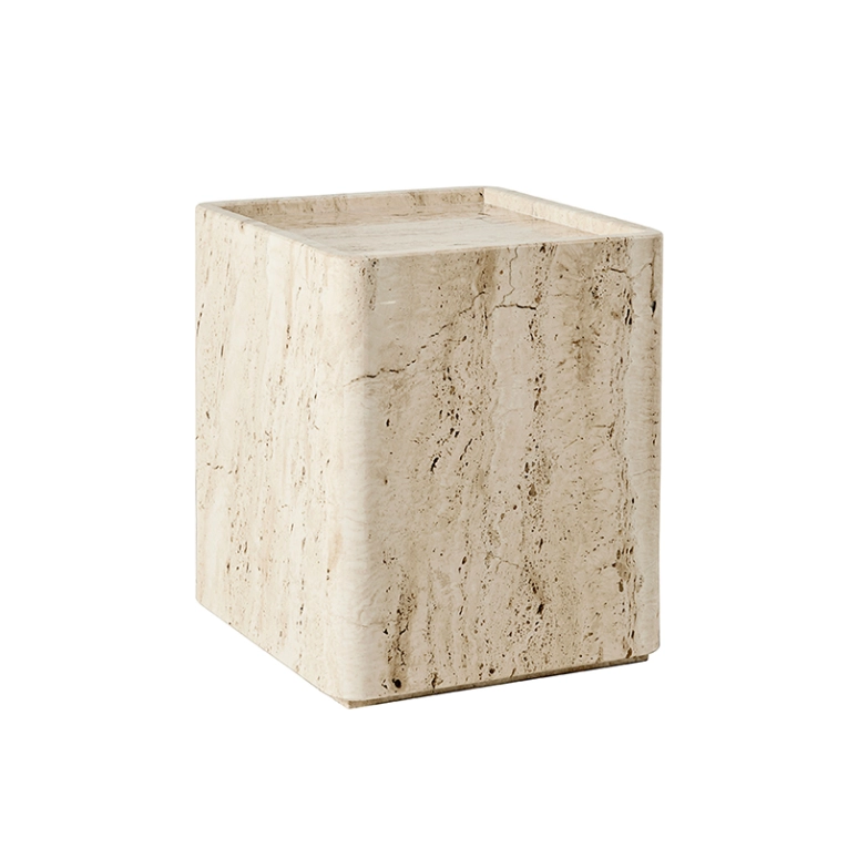 Table d'appoint guéridon PIETRA 33x33 Travertin blanc neutre GUBI
