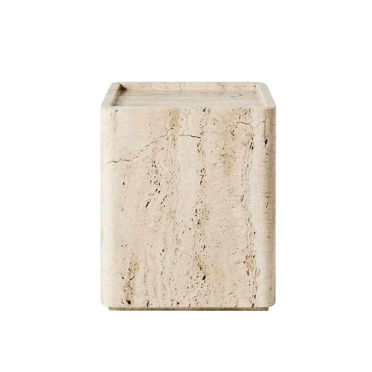 Table d'appoint guéridon PIETRA 33x33 Travertin blanc neutre GUBI