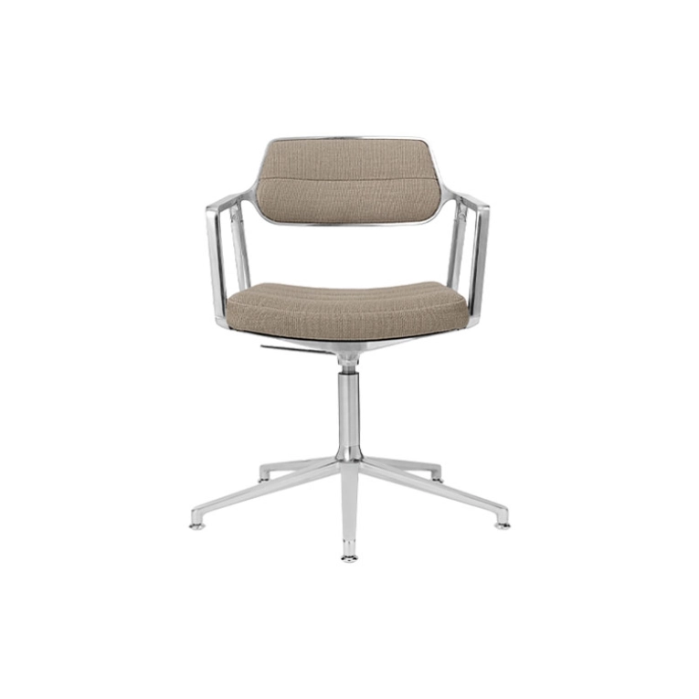 Fauteuil de bureau SWIVEL CHAIR à patins Tissu sable foncé / Aluminium poli VIPP