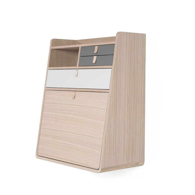 Bureau Secrétaire mural GASTON chêne Gris ardoise / gris clair HARTO