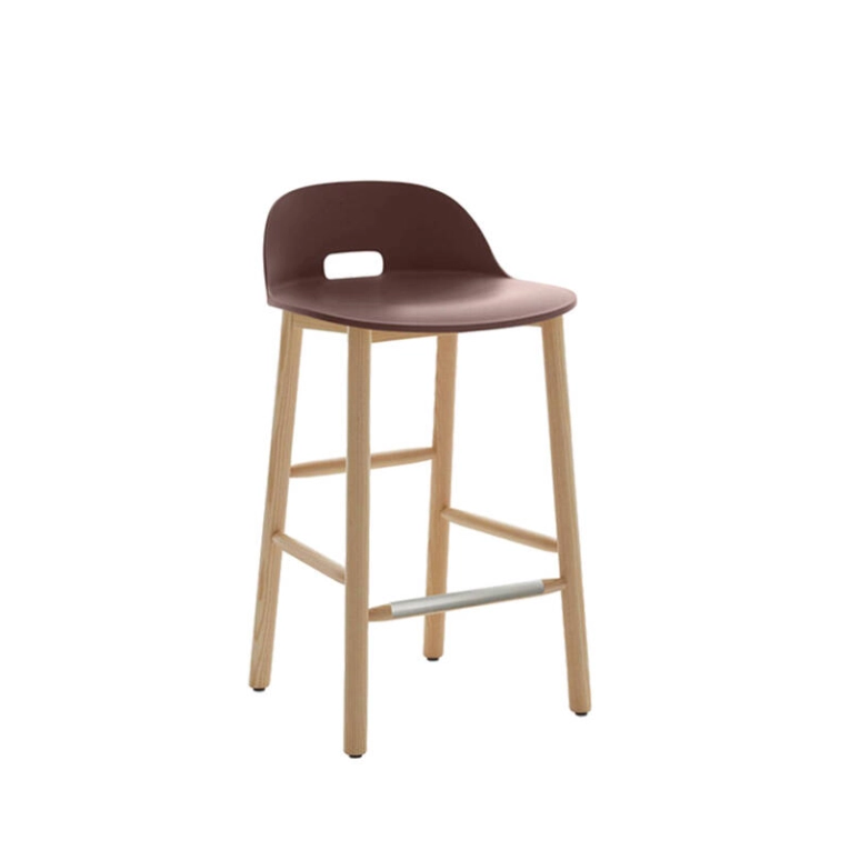 Tabouret haut ALFI STOOL dossier bas Marron EMECO