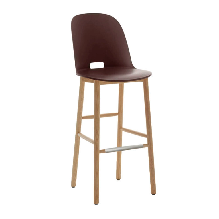 Tabouret haut ALFI STOOL dossier haut Marron EMECO