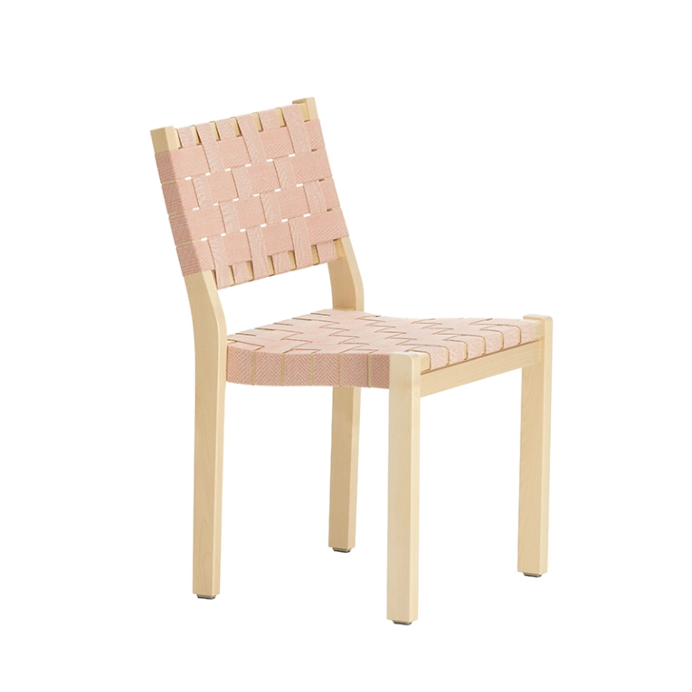 Chaise 611 Bouleau naturel / lin naturel/rouge ARTEK