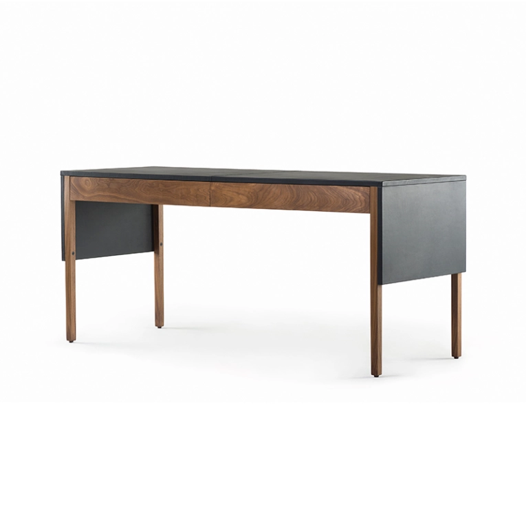 Bureau DRAPE Cuir noir / Noyer Danois huilé DE LA ESPADA