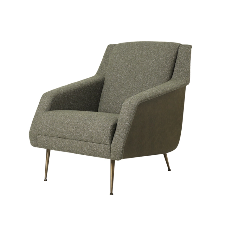 Fauteuil CDC.1 Around Bouclé 141/ cuir Army/ pieds laiton antique GUBI