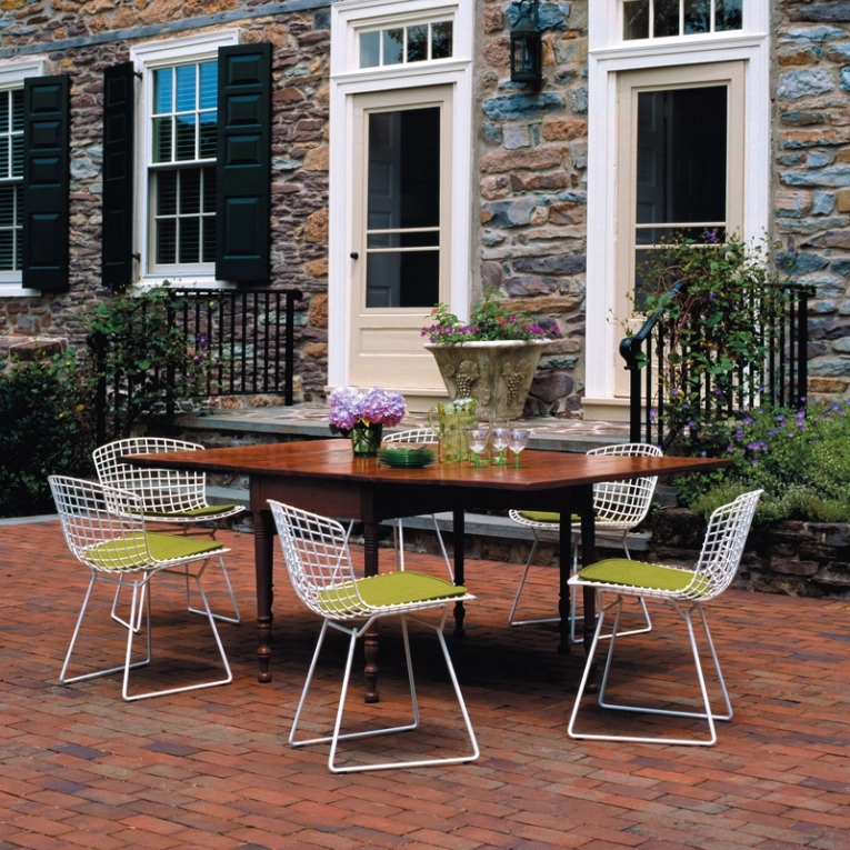 Chaise BERTOIA OUTDOOR avec galette d'assise Blanc KNOLL