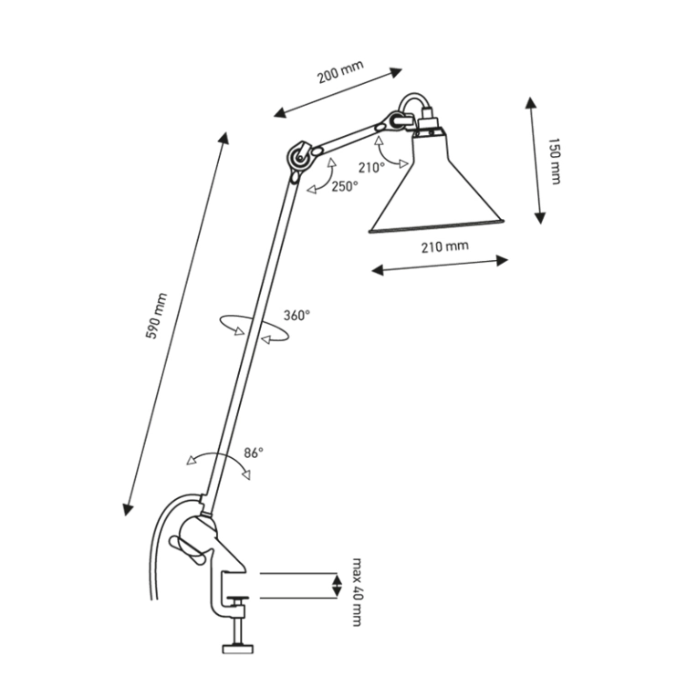 Lampe de bureau GRAS N°201 Noir/ intérieur blanc DCW EDITIONS