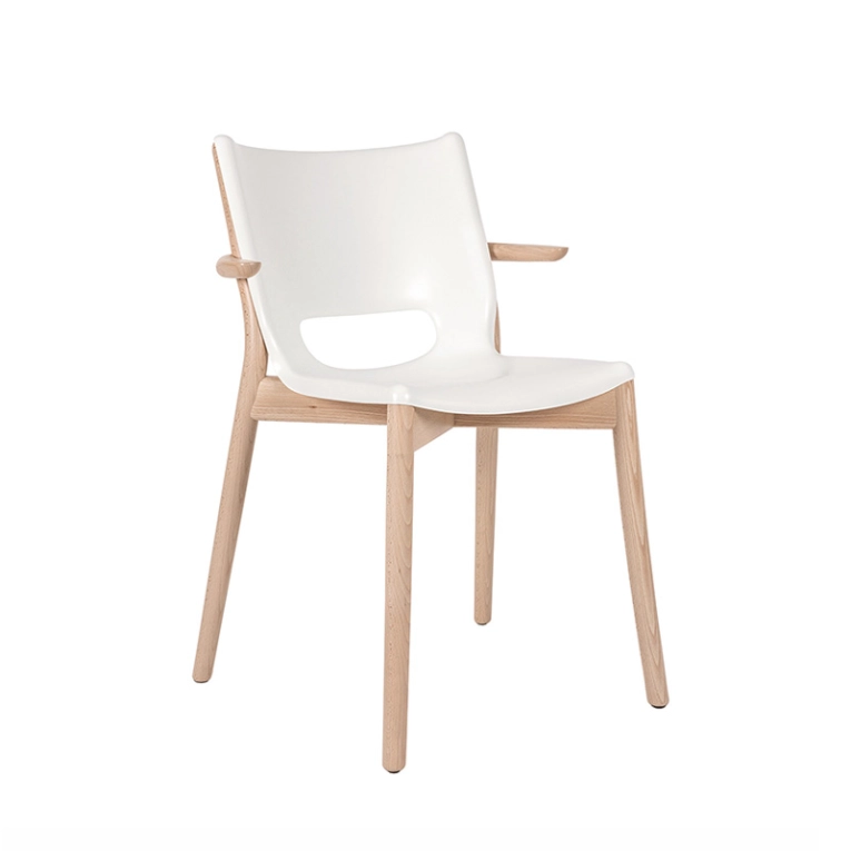 Chaise POÊLE avec accoudoirs Blanc/ hêtre naturel ALESSI