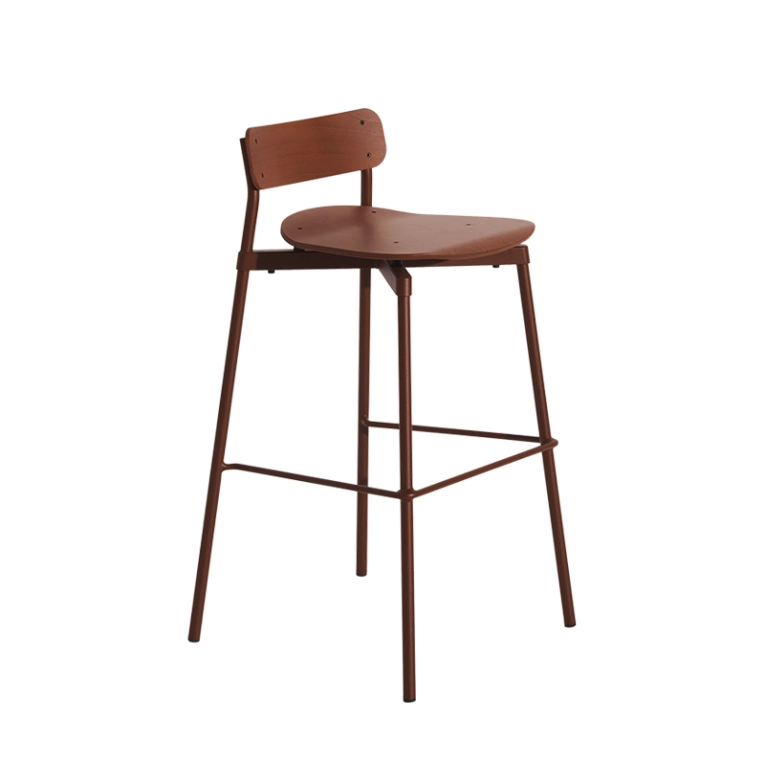 Tabouret haut FROMME Bois H75 Marron rouge PETITE FRITURE