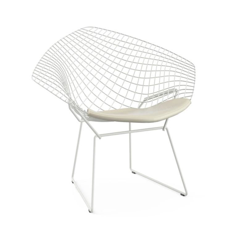 Fauteuil DIAMANT OUTDOOR avec galette d'assise Blanc KNOLL