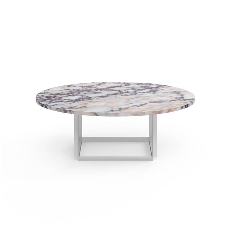 Table basse FLORENCE Ø 90 Marbre White Viola/ piètement blanc NEW WORKS
